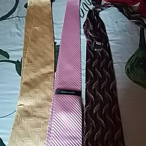 Set of Three Men's Silk Ties - Pink, Gold, Maroon   Pierre Cardin